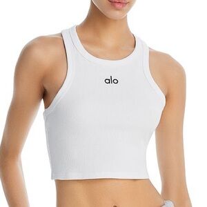 ALO Yoga Women’s Aspire Cropped Tank in White Ribbed Sz Small